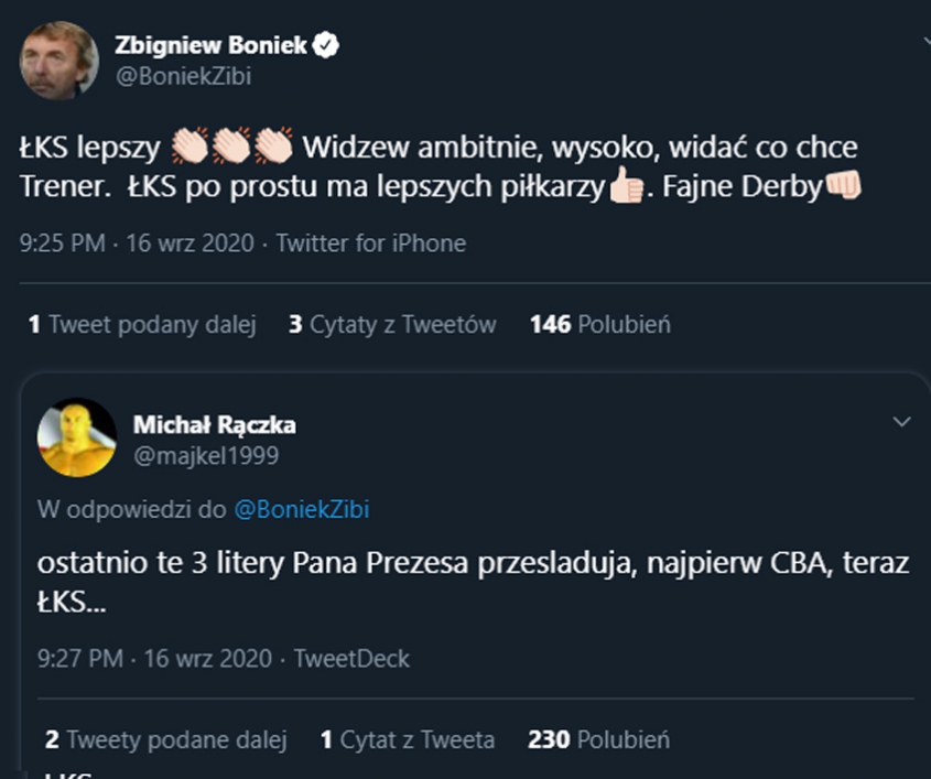 TWEET Zbigniewa Bońka po porażce Widzewa z ŁKS-em